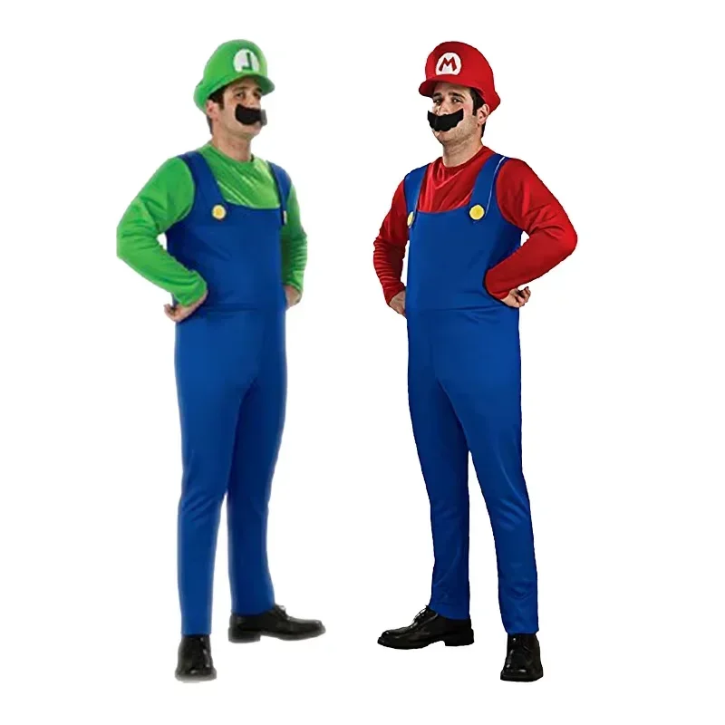 Juego Super Marios Bros fantasía hombre mono mujer vestido Anime Cosplay disfraz carnaval disfraces de Halloween con sombrero y bigote - imagen 4