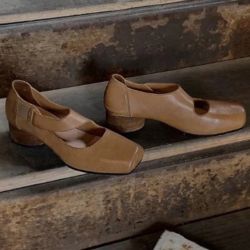 여성 메리 제인 슈즈 스퀘어 토 디자이너 슈즈 패션 힐 샌들 2025 우아한 드레스 발레 펌프스 여성 신발 - imagen 3