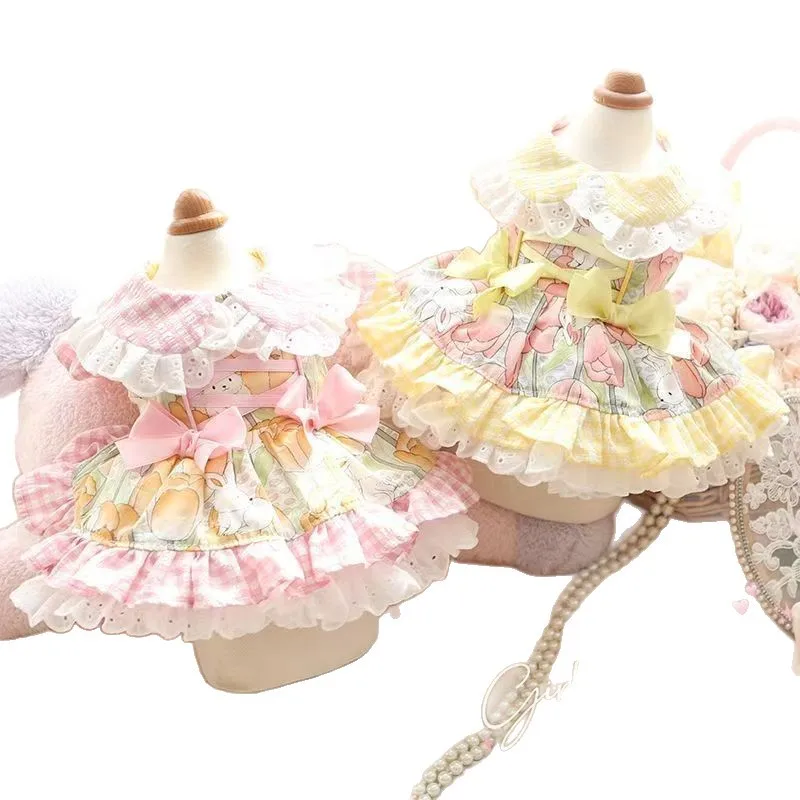 Vestido a cuadros de primavera y verano para mascotas, vestido de princesa para gatos, Falda corta esponjosa, chaleco de peluche para perros pequeños, ropa para cachorros pequeños - imagen 5