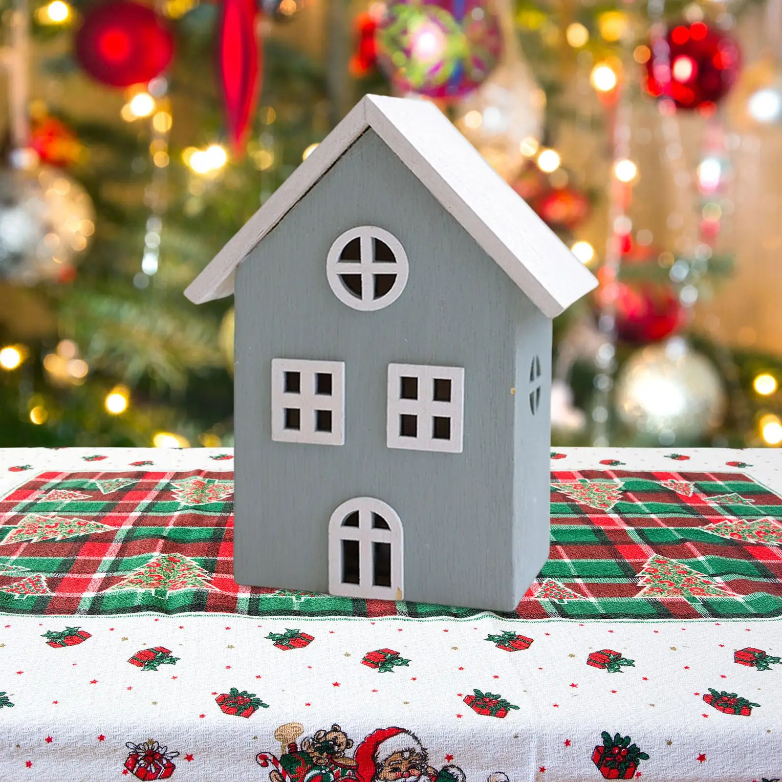 Casa de pueblo navideña LED, estatuilla de casa de mesa pequeña, exhibición navideña iluminada para sala de estar, decoración de mesa - imagen 3