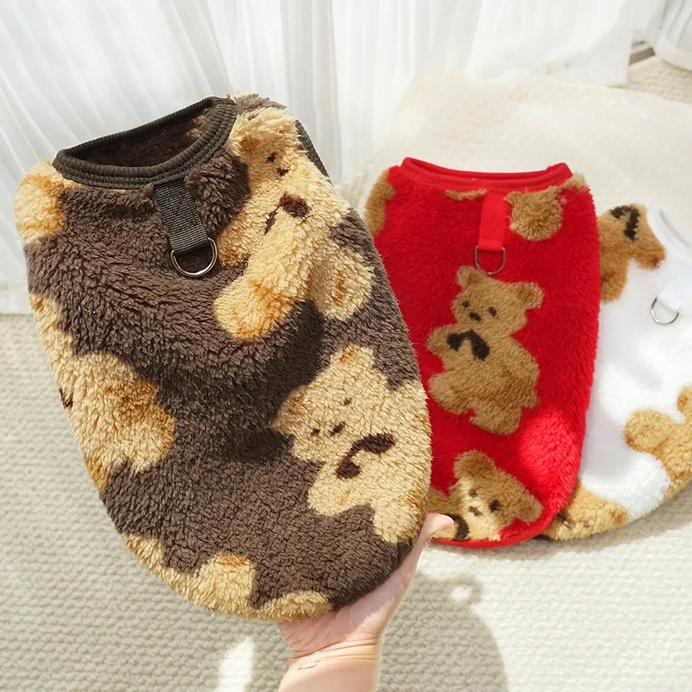 Lindo suéter de peluche de oso para perros pequeños, pijamas cálidos de lana suave y esponjoso para cachorros, ropa de dormir peluda, abrigo para Yorkie Chihuahua XS-XXL