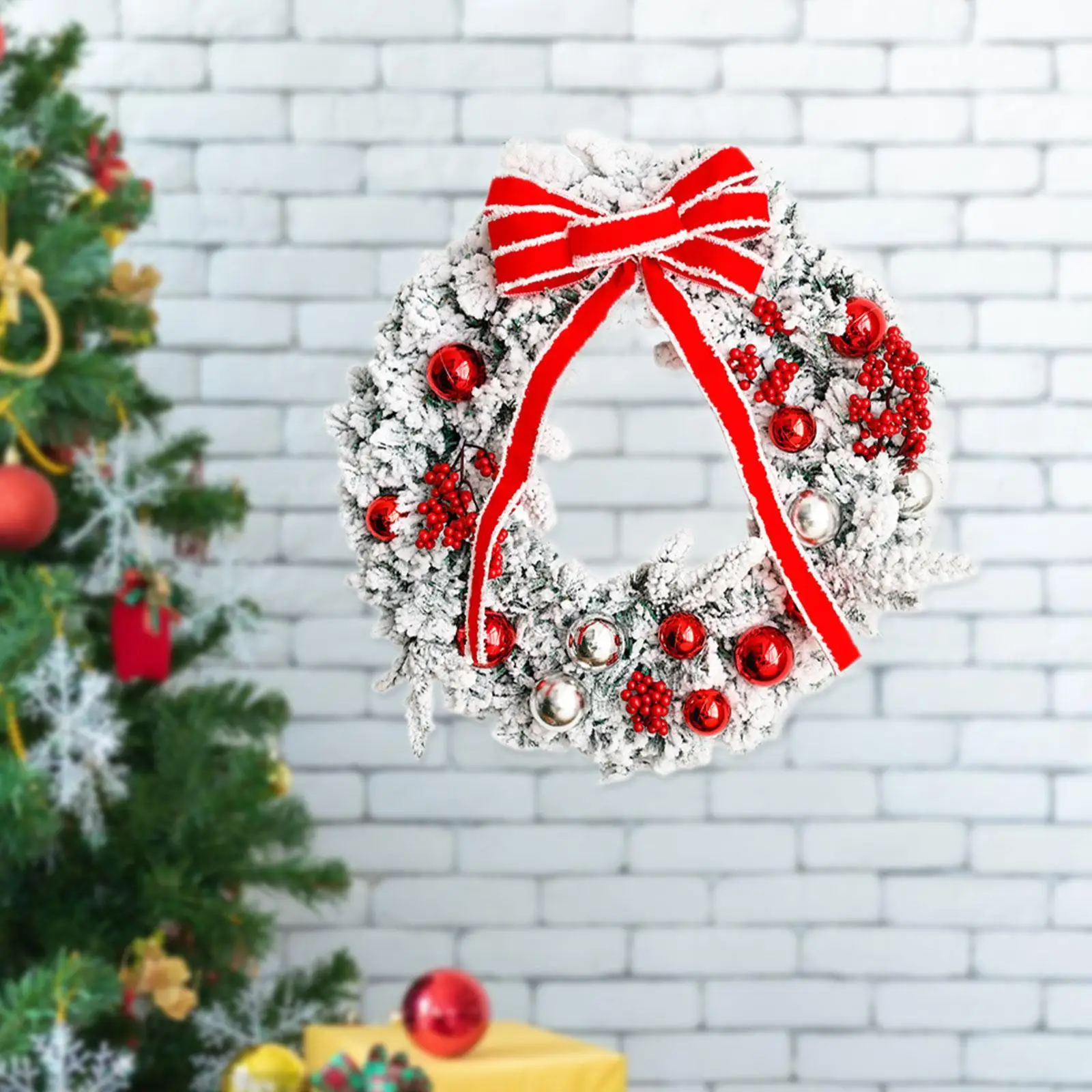 Corona de puerta navideña, decoración colgante, telón de fondo de boda, reutilizable, invierno - imagen 4