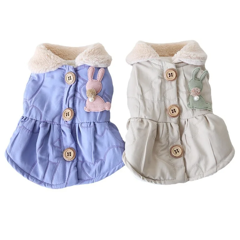 Falda de algodón con botones de madera para perros y gatos, ropa de mascotas para perros pequeños, suéter para cachorros, nueva flor de aire, Otoño e Invierno - imagen 5