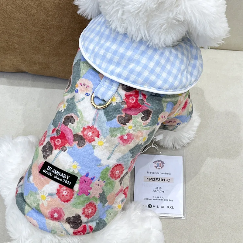 Parkas para perros, chaqueta con cuello a cuadros y cárdigan con estampado de osito de peluche, se puede tirar, ropa para cachorros pequeños y gatos, Otoño e Invierno - imagen 4