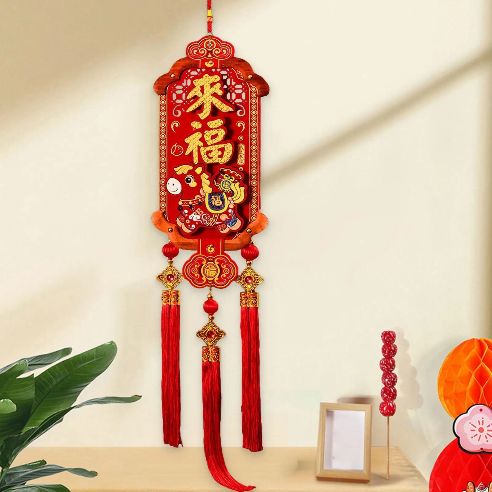 เครื่องประดับแขวนปีใหม่จีน ทำจากผ้าสักหลาดและไม้ ตกแต่งบ้านในเทศกาลฤดูใบไม้ผลิ ของตกแต่งนำโชคสำหรับงานปาร์ตี้ ประตู และผนัง - imagen 3