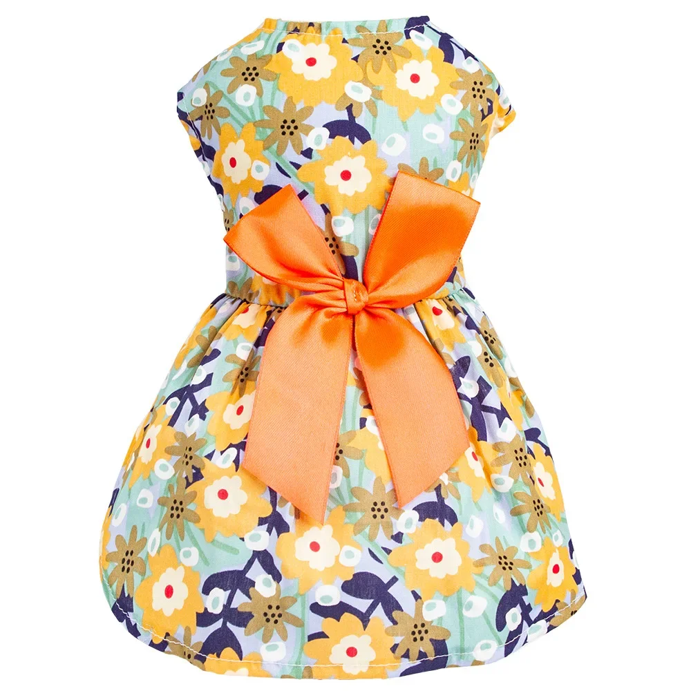 Vestidos para perros hawaianos con temática de verano, vestido de vacaciones para perros, flamenco, fruta, patrón Floral, vestidos para cachorros con lazo para niñas, perros, gatos, playa - imagen 4