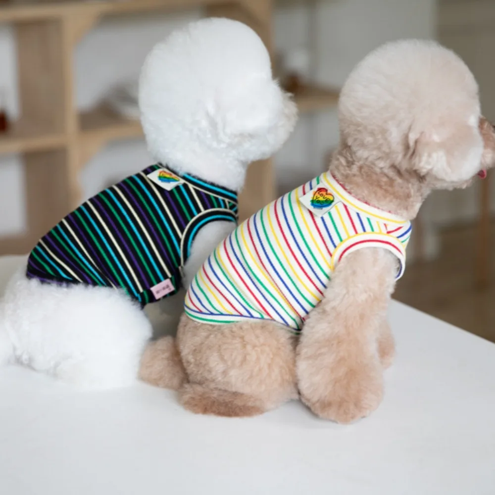 Ropa de otoño e invierno para mascotas, chaleco a rayas coloridas, ropa para perros, ropa de peluche, camisa Base para perros, ropa para cachorros, camisa para perros - imagen 5