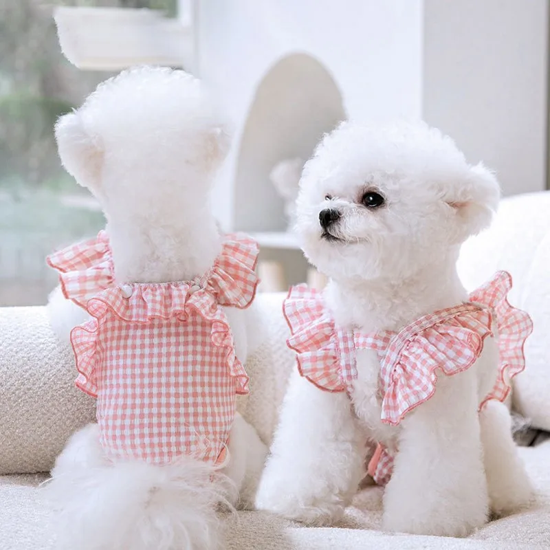 Pañal con tirantes para perro, pantalones fisiológicos lavables para mascotas, pantalones cortos bonitos a cuadros para perro, mangas voladoras, camisa para gato, ropa interior para perro