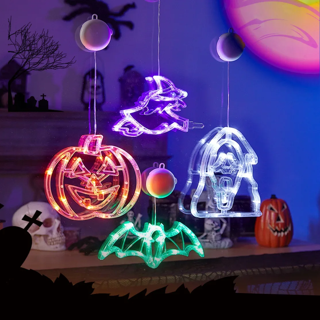 Guirnalda de luces Led para Halloween, lámpara de modelado con sombrero de araña y calabaza fantasma con ventosa, decoración para fiesta y Halloween, nuevo - imagen 4