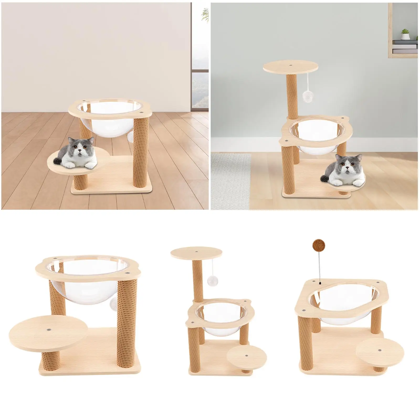Wooden Cat Tree Activity Centre Stable Cat House Cat Hammock with Scratching Posts Cat Bed Cat Nest for Kitty Cats Kittens Bunny