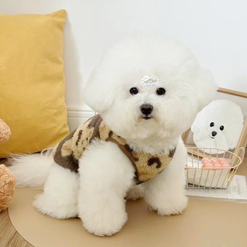 Abrigo de invierno Chaleco de oso de peluche de peluche Ropa cálida de terciopelo para perros y mascotas, Teddy Schnauzer Chaleco medieval maltés Suéter para perros Cachorro - imagen 3