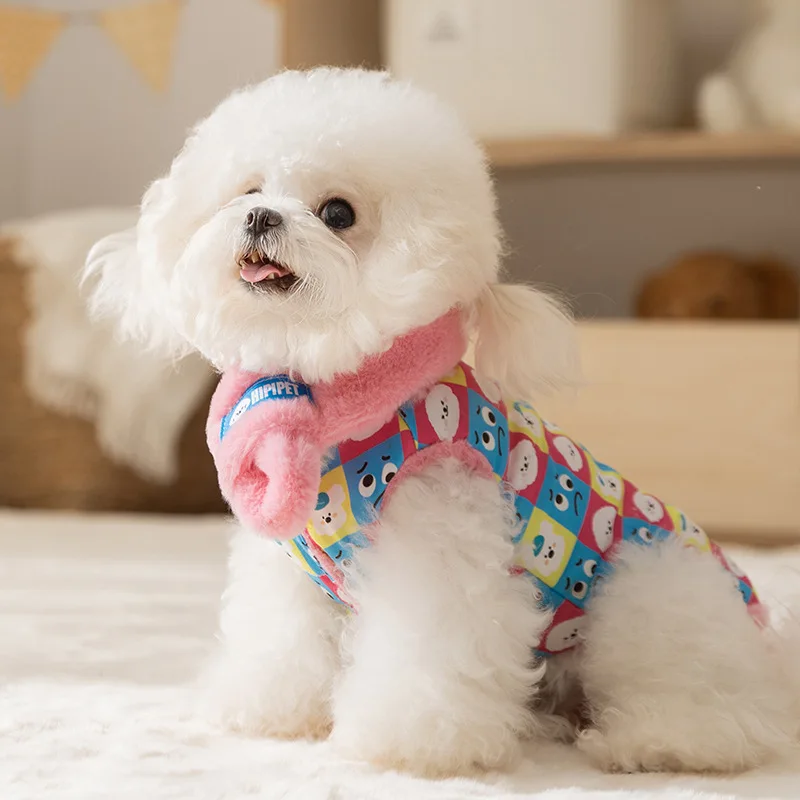 Abrigo bordado de felpa para mascotas, chaleco cálido para gatos, abrigo de terciopelo, ropa de dos caras con bufanda, ropa para cachorros, otoño e invierno - imagen 2