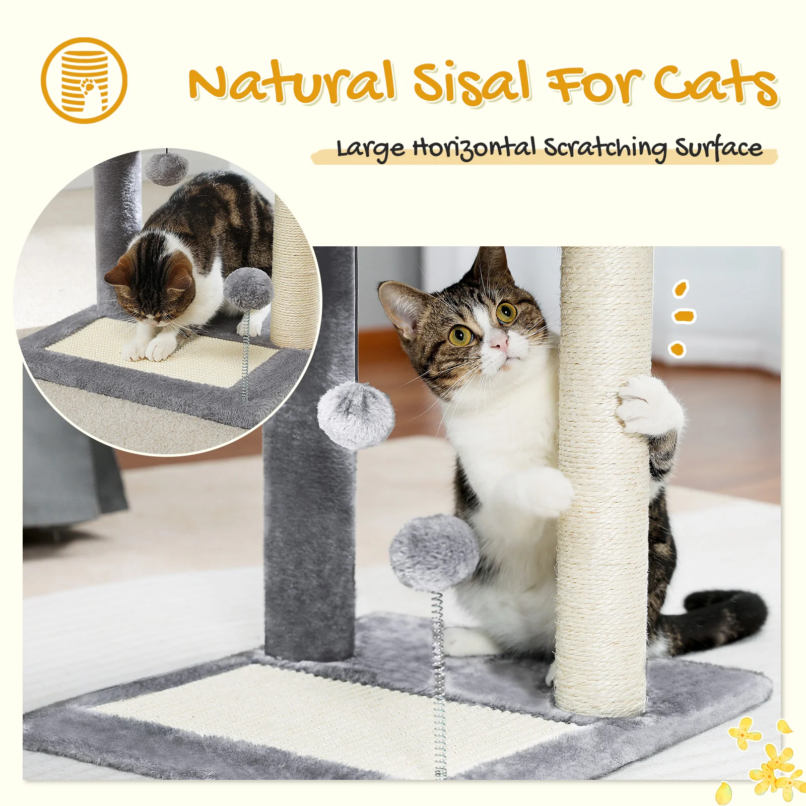 Torre de árbol para gatos de 44cm con cama superior extraíble, tablero para rascar y postes dobles para rascar y descansar en el gatito interior - imagen 5
