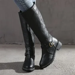 Botas de cuero para mujer con hebilla hasta la rodilla