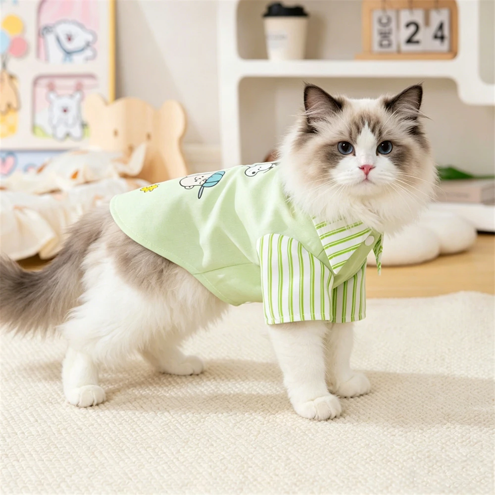 Camisa a rayas veraniega holgada para perros mini y gatos con anillo D - imagen 2