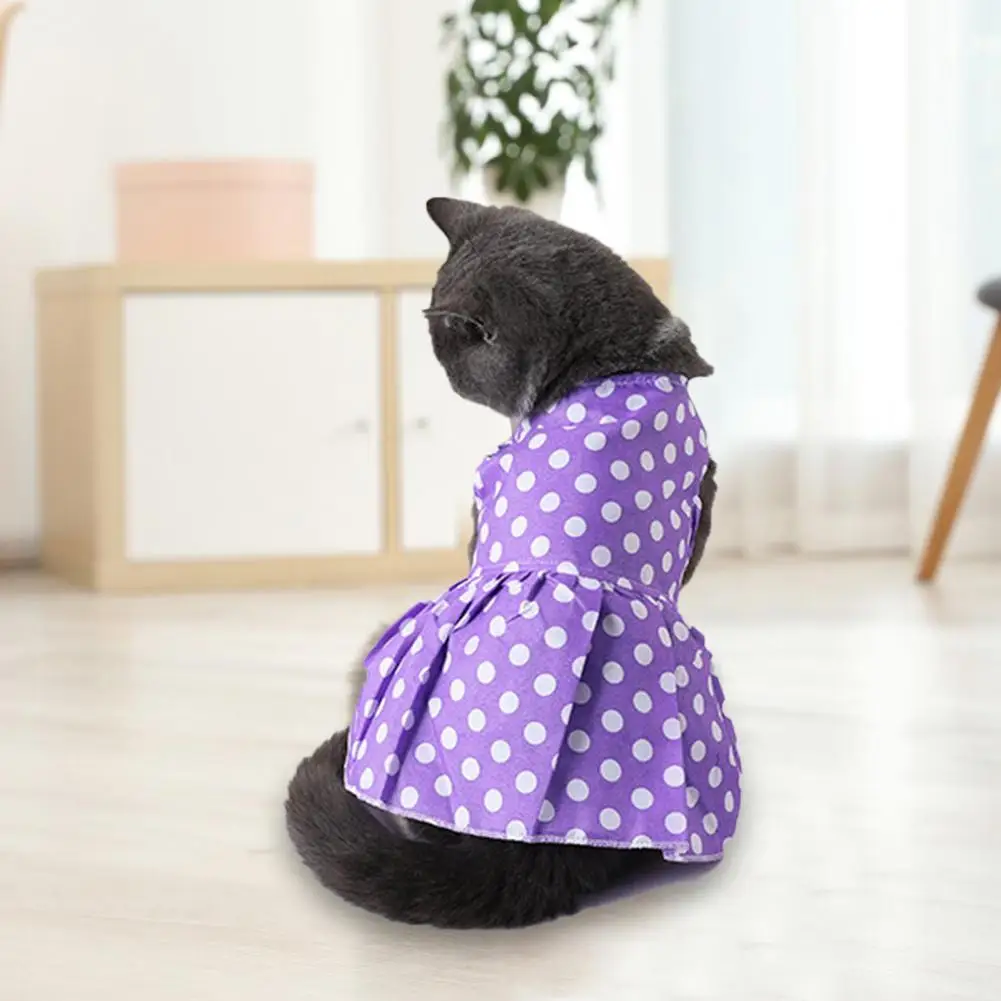Vestido de verano para perro con estampado de puntos, Falda plisada con dobladillo Floral, Adorable, con tirantes, transpirable, para cachorro, suministros para mascotas - imagen 2