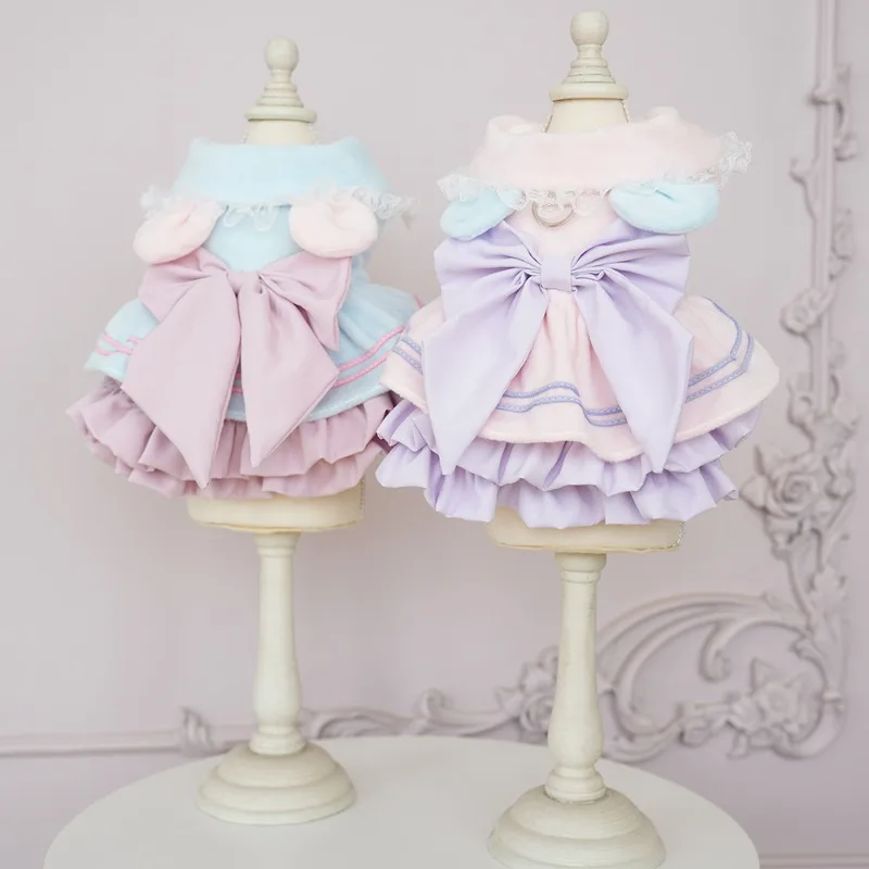 Vestido princesa invierno de felpa con lazo para perros pequeños - imagen 5