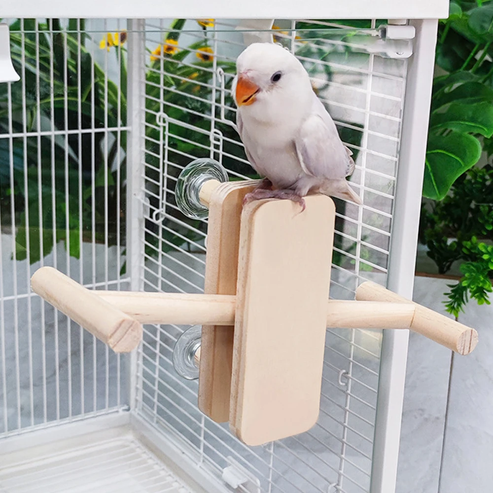 Percha de madera para pájaros, columpio interactivo para loros, columpio con soporte de molienda de garra para mascotas, jaula para periquitos, juguete colgante, 1 ud. - imagen 5
