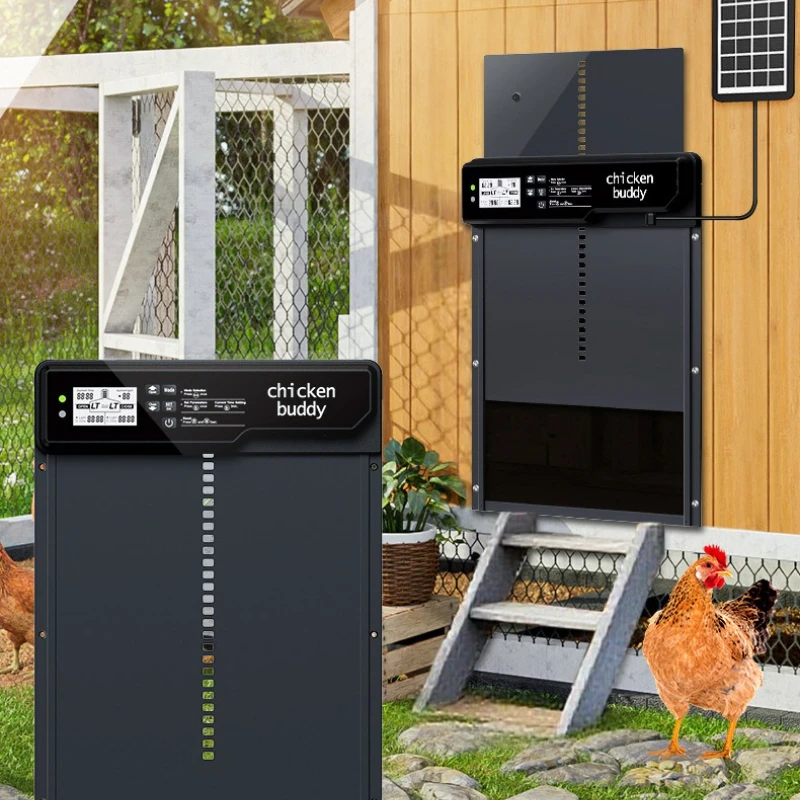 Puertas rectas automáticas solares, Anti-clip, puerta impermeable para mascotas, temporización sensible a la luz, Control remoto, puerta para gallinero
