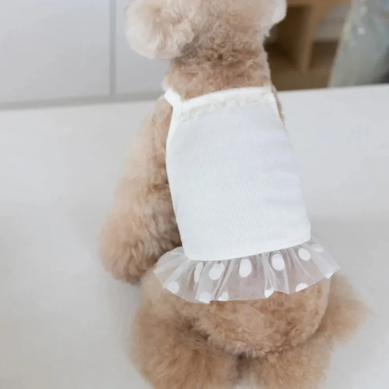 Ropa fina para mascotas, chaleco de primavera y verano, falda esponjosa de malla, camisola cómoda y fresca de lunares, chaleco para perros y gatos, ropa para perros pequeños - imagen 4