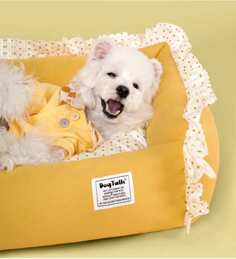 Cama para perros de lunares con borde con volantes, sofá suave para mascotas con cubierta extraíble lavable a máquina, sofá para mascotas con fondo antideslizante - imagen 3
