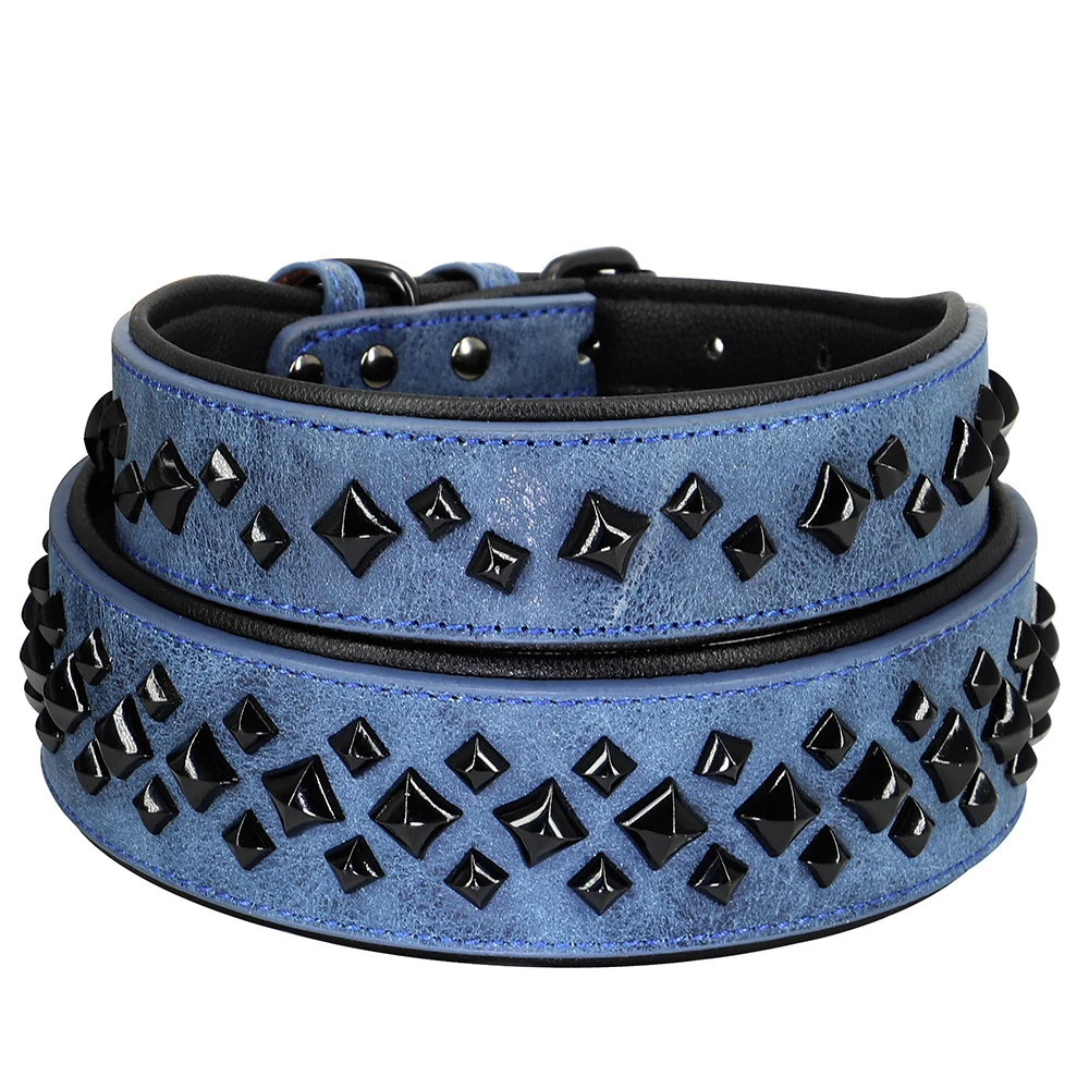 Collar de perro con tachuelas y pinchos, Collar de cuero lujoso para perro, collares para perros grandes, Collar ajustable para perros medianos y grandes Pitbull - imagen 2