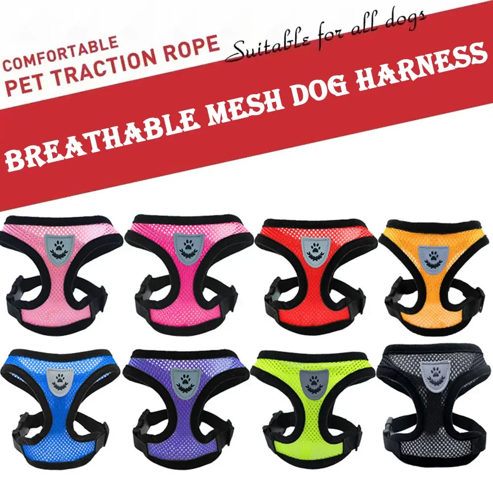 Arneses para perros, correa de tela de malla, collares reflectantes transpirables, antirotura, cuerda ajustable para perros, suministros para mascotas, Bulldog - imagen 3