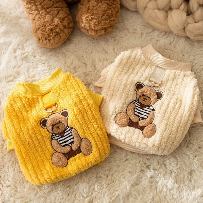 Ropa a cuadros amarilla bonita, ropa cálida de lana para mascotas, ropa de invierno para perros, ropa de algodón gruesa para perros pequeños, ropa con botones abiertos