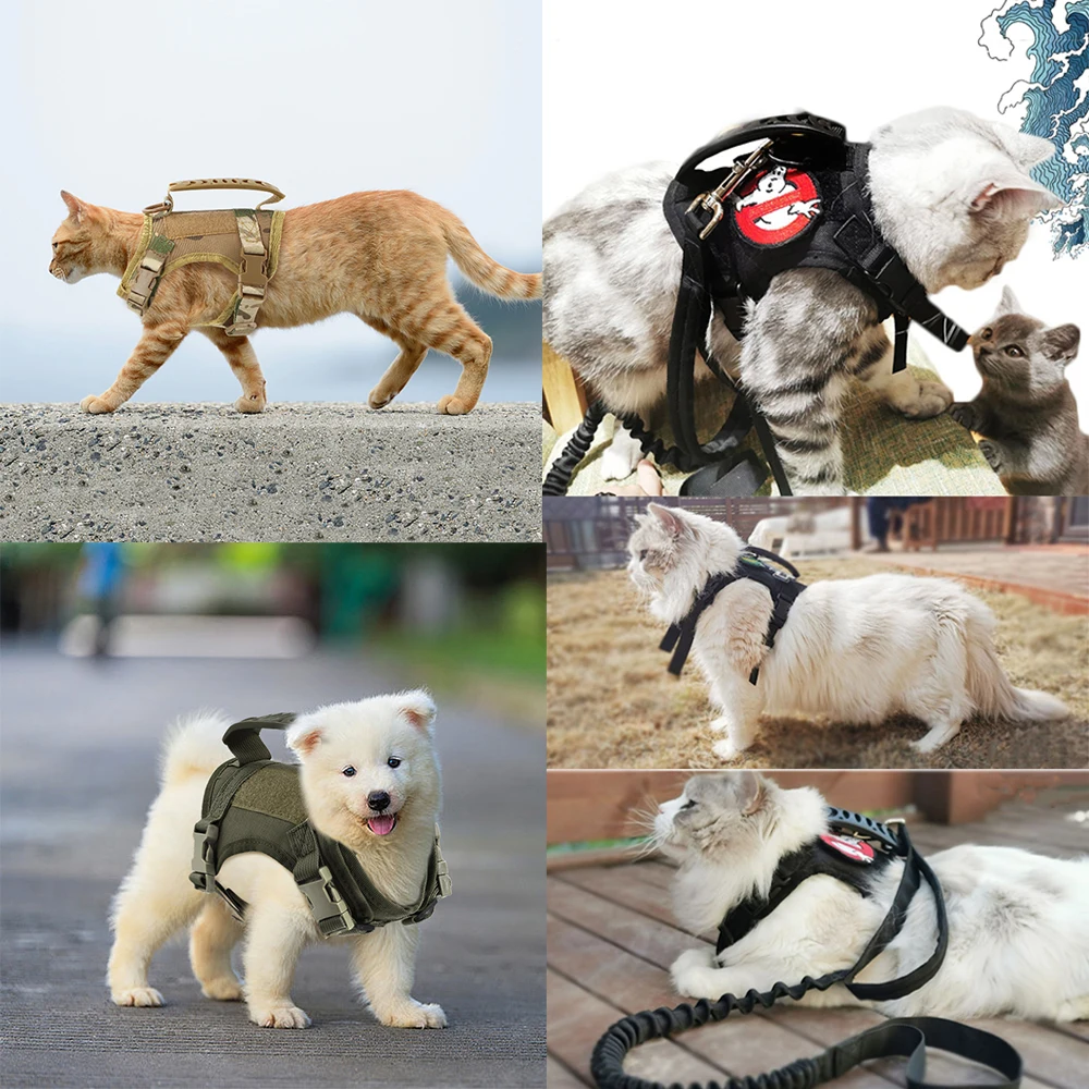 Arnés táctico para gatos para caminar, chaleco ajustable a prueba de Escape para mascotas, arnés de malla suave con mango de Control para perros pequeños y gatos grandes - imagen 4