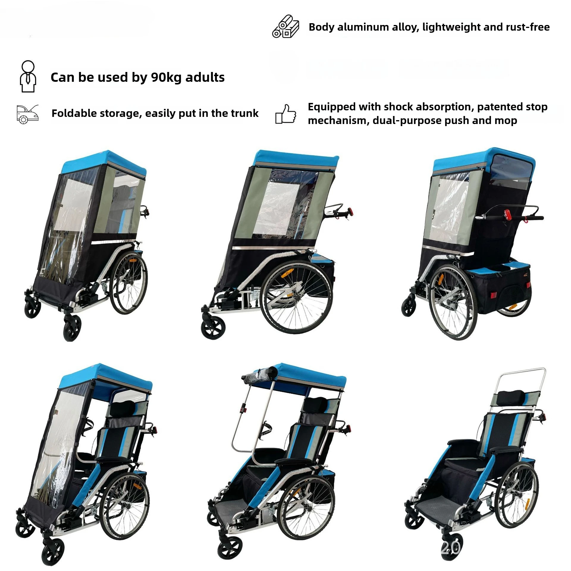 Mascotas de viaje para adultos permitidas turismo coche/remolque de bicicleta/carrito plegable para silla de ruedas - imagen 3