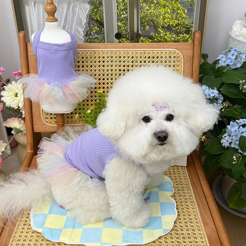 Vestido de malla colorido para mascotas, ropa para gatos, chaleco de peluche con tirantes bonitos, falda de princesa para perros pequeños, ropa para cachorros - imagen 3