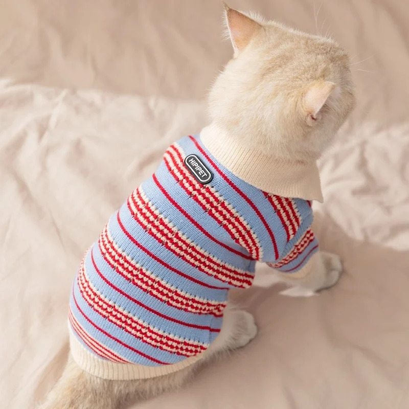 Suéter Polo a la moda para perros, ropa suave de invierno para perros, rayas coloridas, cuello alto de punto para cachorros, suéter para gatos dulces, caniche, suministros para mascotas - imagen 2