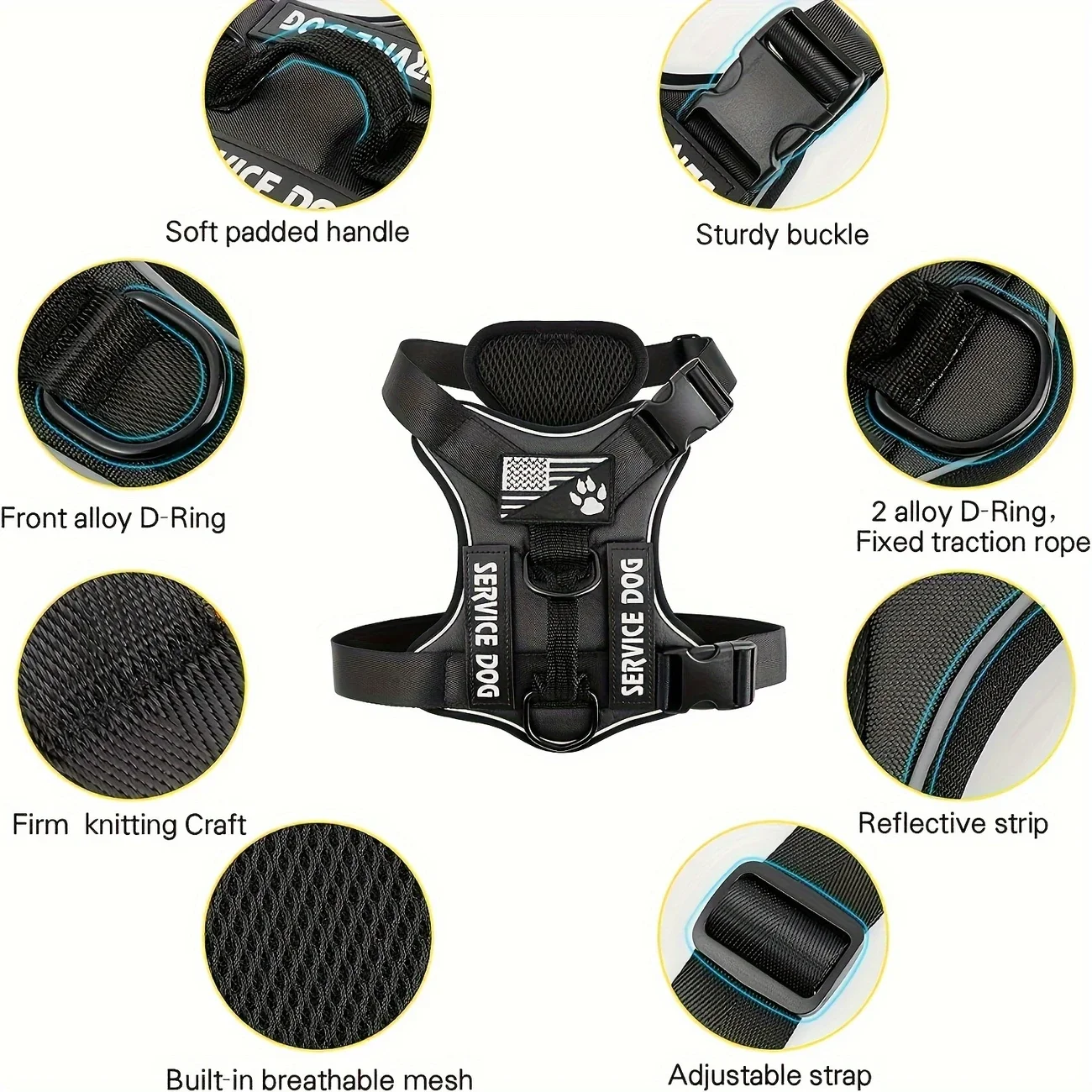 Arnés táctico antitiramiento para perros con tiras reflectantes nocturnas, correa estilo chaleco de nailon resistente de grado militar para perros grandes - imagen 3