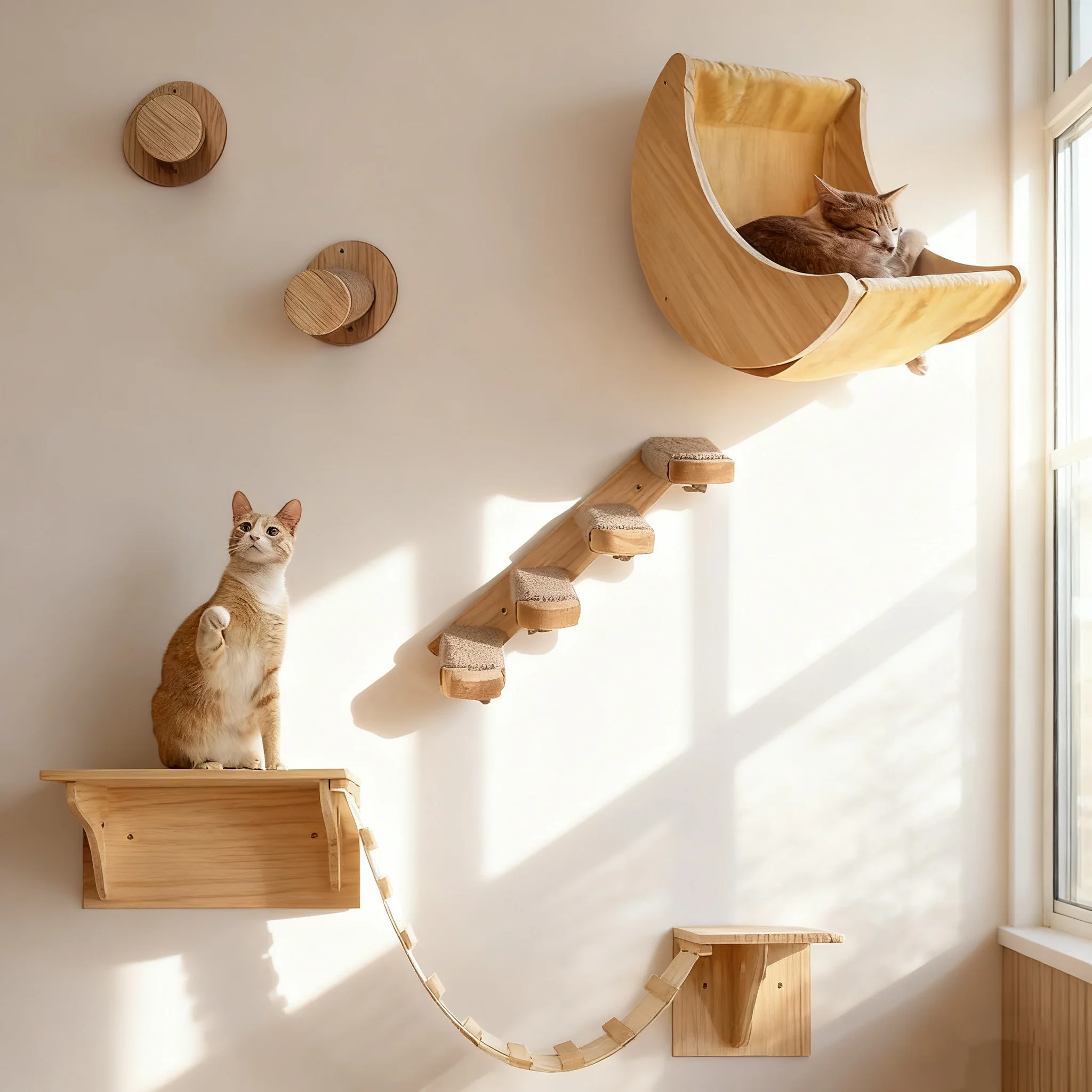 Tirador para gatos, hamaca para gatos montada en la pared, Kit de muebles para mascotas, juego de estantes de pared para gatitos, percha para gatos, casa de árbol para gatos