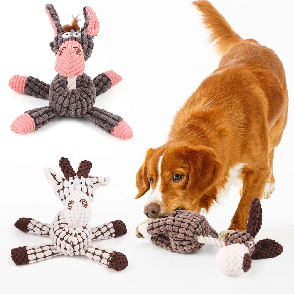 Cuerda de algodón para mascotas, juguete de peluche de burro, limpieza de dientes, granos de maíz, sonido interactivo, entrenamiento, juguete para perros - imagen 2