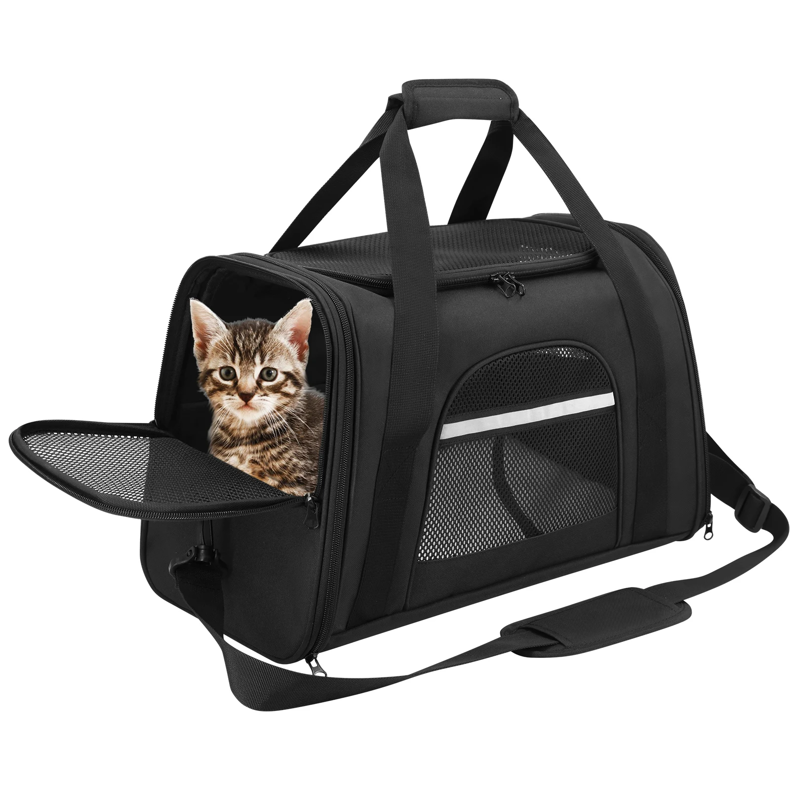 Bolsa transportadora plegable para perros pequeños y gatos, malla de cara suave, transpirable, amigable con la aerolínea, fácil de limpiar y almacenar para viajar - imagen 2
