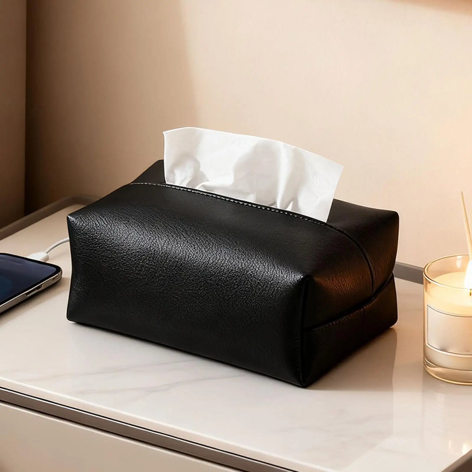 Tissue Box Cover Napkin Dispenser Decorative Convenient Facial Paper Case PU Leather Tissue Holder for Hotel Office Bathroom