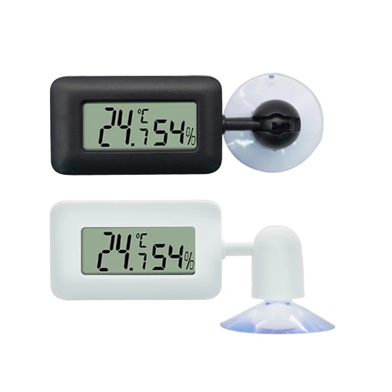 Termómetro Higrómetro Acuario 360 °   Caja de alimentación de lagartos para mascotas, temperatura Digital luminosa de succión de rotación, temperatura para reptiles