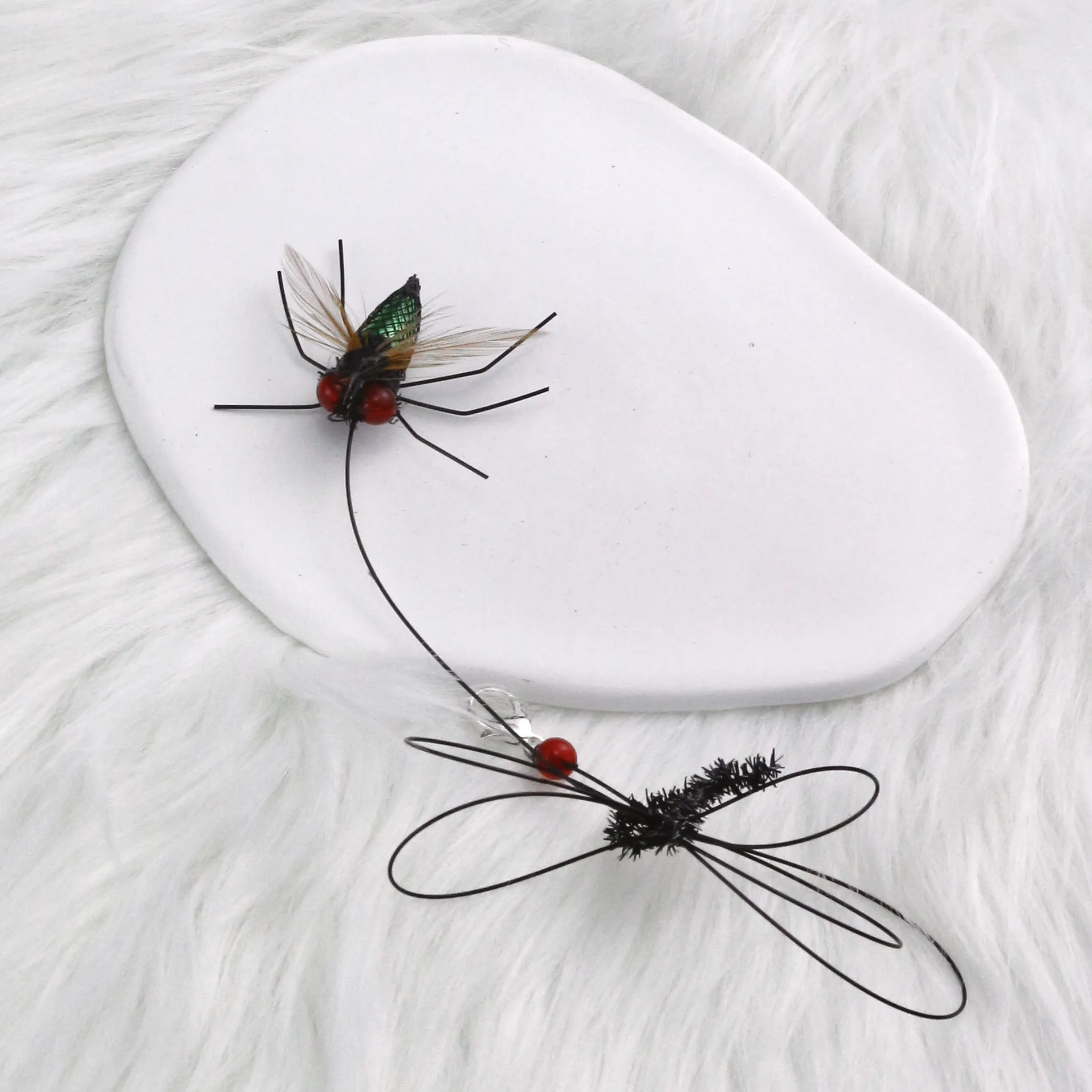 Juguete de gato con mosca simulada, 2 uds., reemplaza la cabeza, palo de burlas para gatos, varita interactiva, juguete para mascotas con insecto pequeño - imagen 3