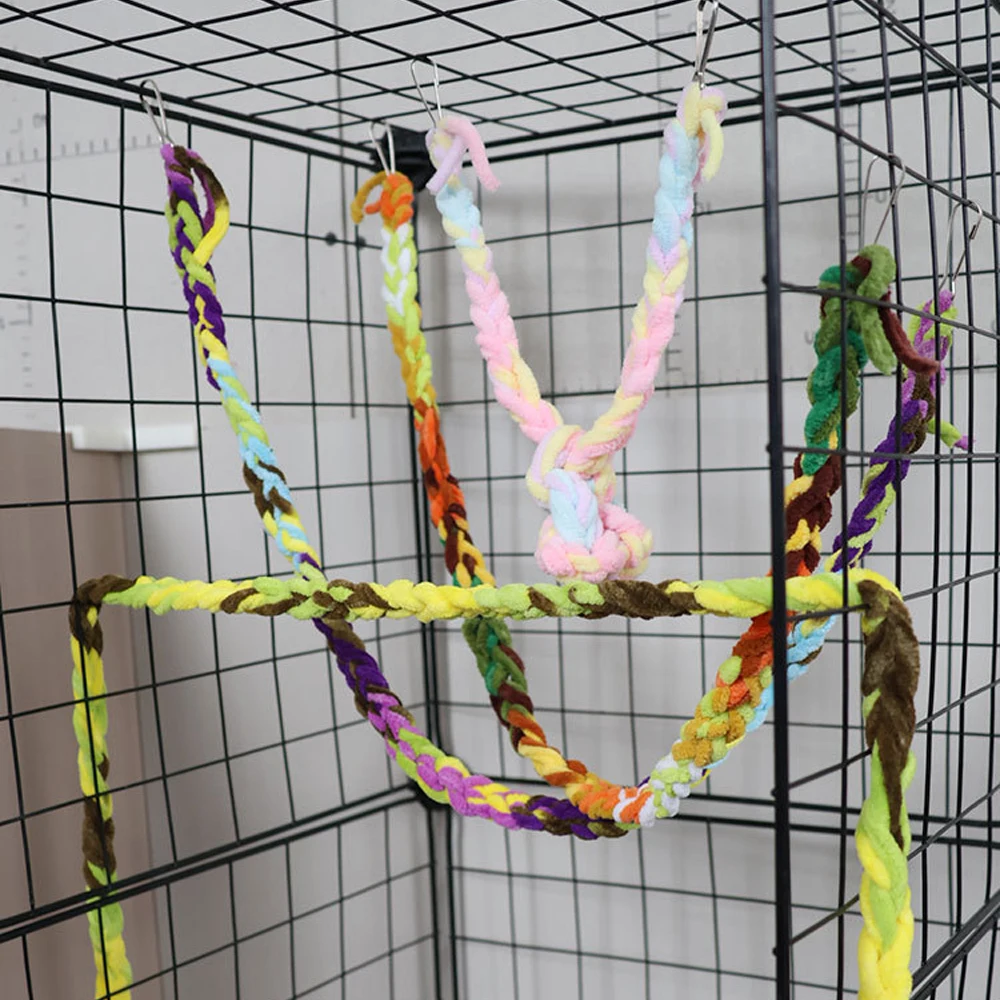 Cuerda para escalar pájaros de Color aleatorio, juguete de percha, puente colgante de felpa, columpio, juguete para mascotas, jaula de entrenamiento para loros, suministros de decoración, 1 ud. - imagen 5