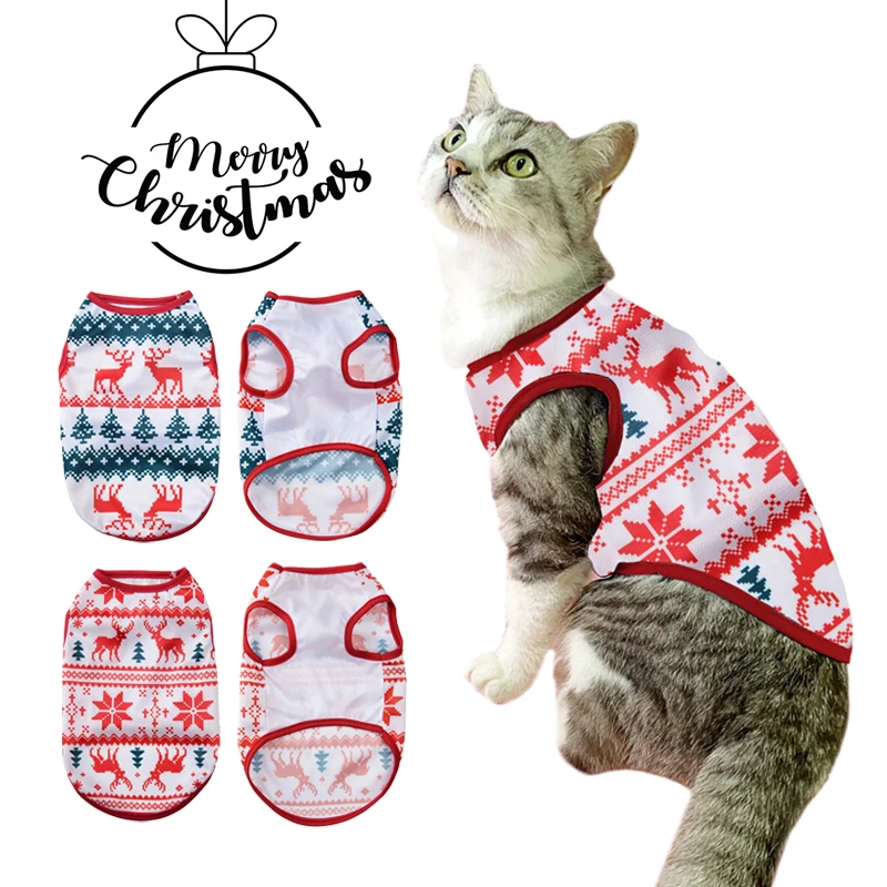 Ropa navideña para gatos, chaleco transpirable para perros pequeños y medianos, camiseta para cachorros, trajes de Bulldog Francés Chihuahua