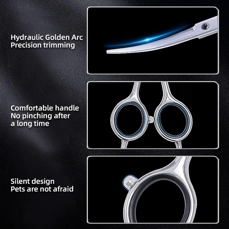 HOOPET-Tijeras para cortar el pelo de mascotas, juego de afeitado especial para gatos y perros, herramientas de peluquero, tijeras curvadas de peluche - imagen 4