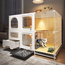 Jaula transparente para gatos en interior - Villa de lujo 2 pisos