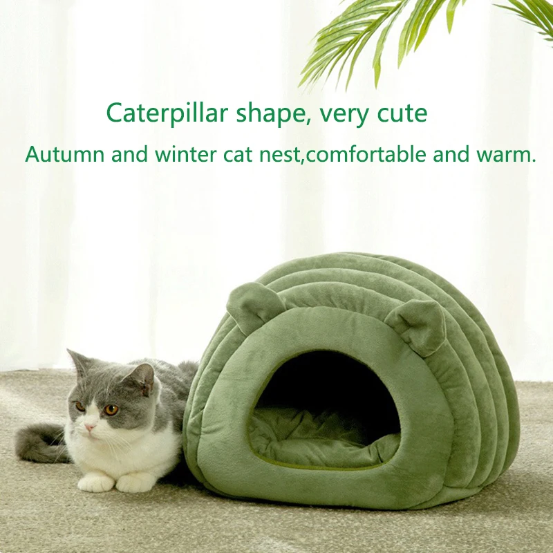 Nido para gatos cómodo y cálido con forma de oruga, bonito nido semicerrado para mascotas, otoño e invierno, superventas