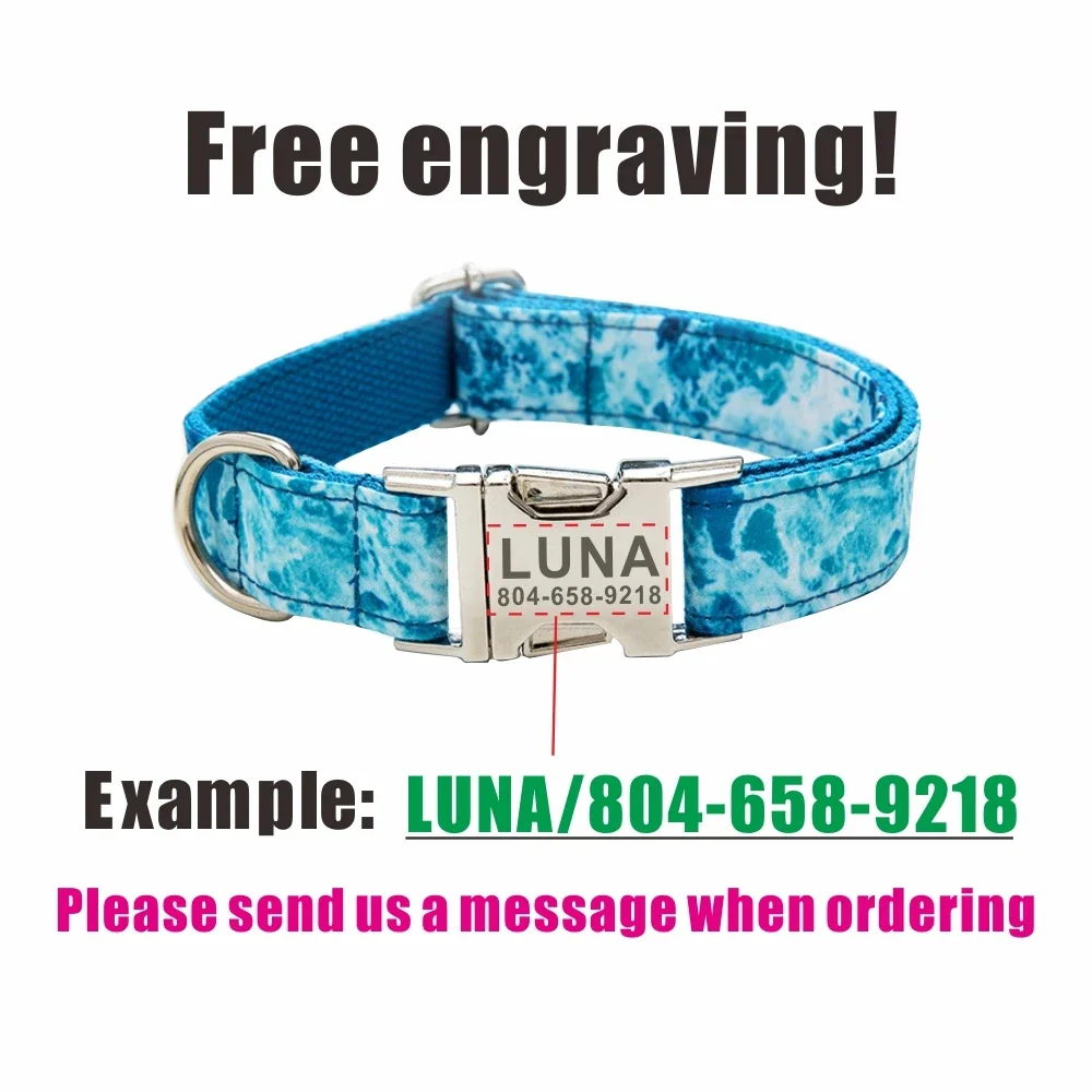 Collar personalizado con forma de ola de mar para mascotas, placa de identificación personalizada para cachorros, hebilla ajustable, azul, estilo Natural, collares básicos, Correa - imagen 4