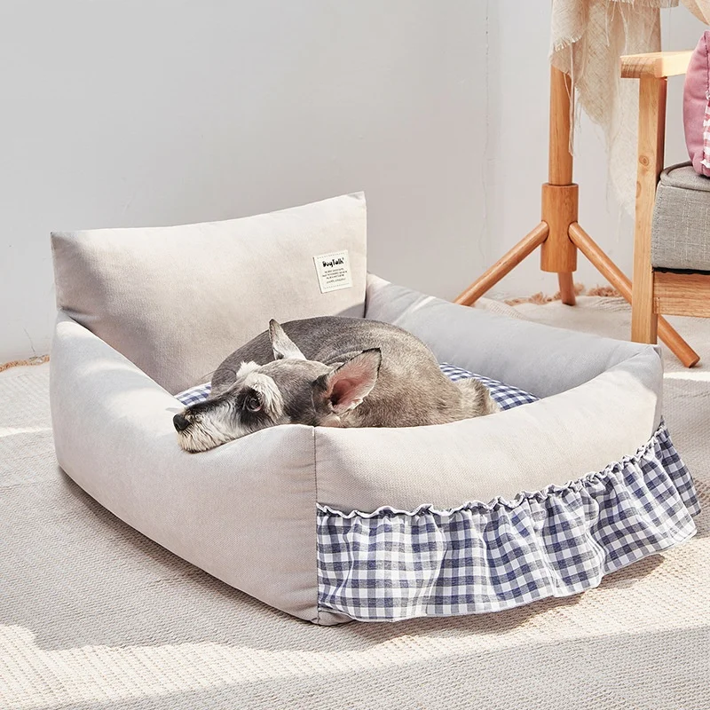 Sofá cama para mascotas con respaldo alto, cama Universal para mascotas para perros pequeños, cama para gatos extraíble y lavable con cojín, cálida para invierno