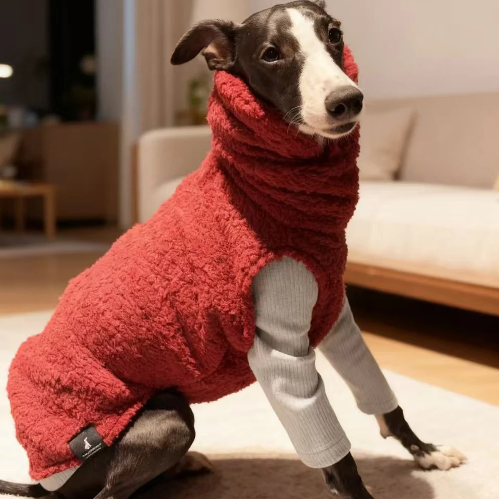 Suéter de lana rojo de invierno para Whippet, sudadera de manga gruesa y cálida con cuello alto para galgo italiano, ropa de Navidad de Año Nuevo