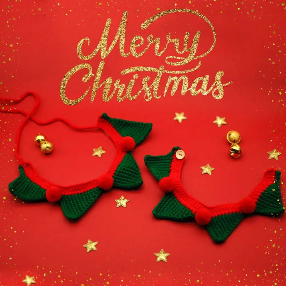Collar tejido hecho a mano para mascotas, vacaciones navideñas, con campanas, accesorio festivo de ganchillo para decoración de perros pequeños y gatos - imagen 3