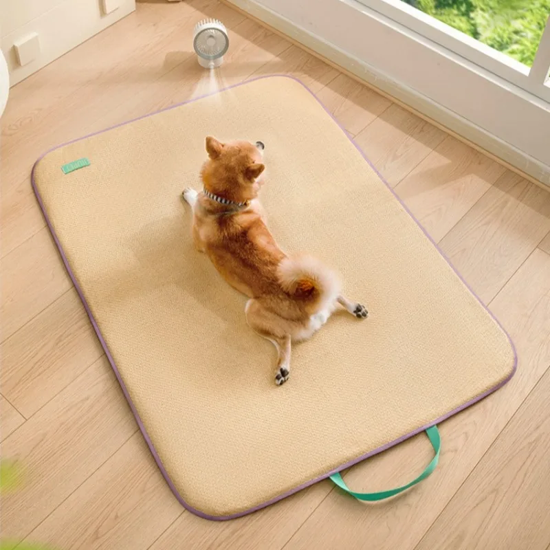 Esteras para dormir de verano para mascotas, almohadilla refrescante transpirable, suministros de disipación de calor para gatos, estera de cama suave tejida de mimbre para cachorros y gatitos - imagen 3