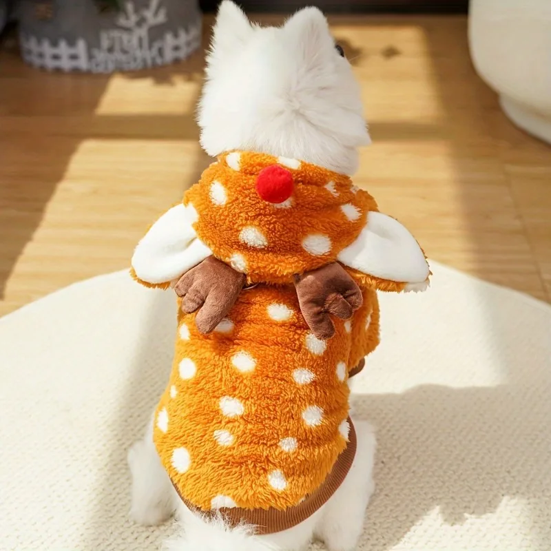Adorable disfraz de mascota de reno con sombrero para raza media, traje de Navidad de invierno con forro polar suave y cálido, regalo de Navidad para gato/perro - imagen 5